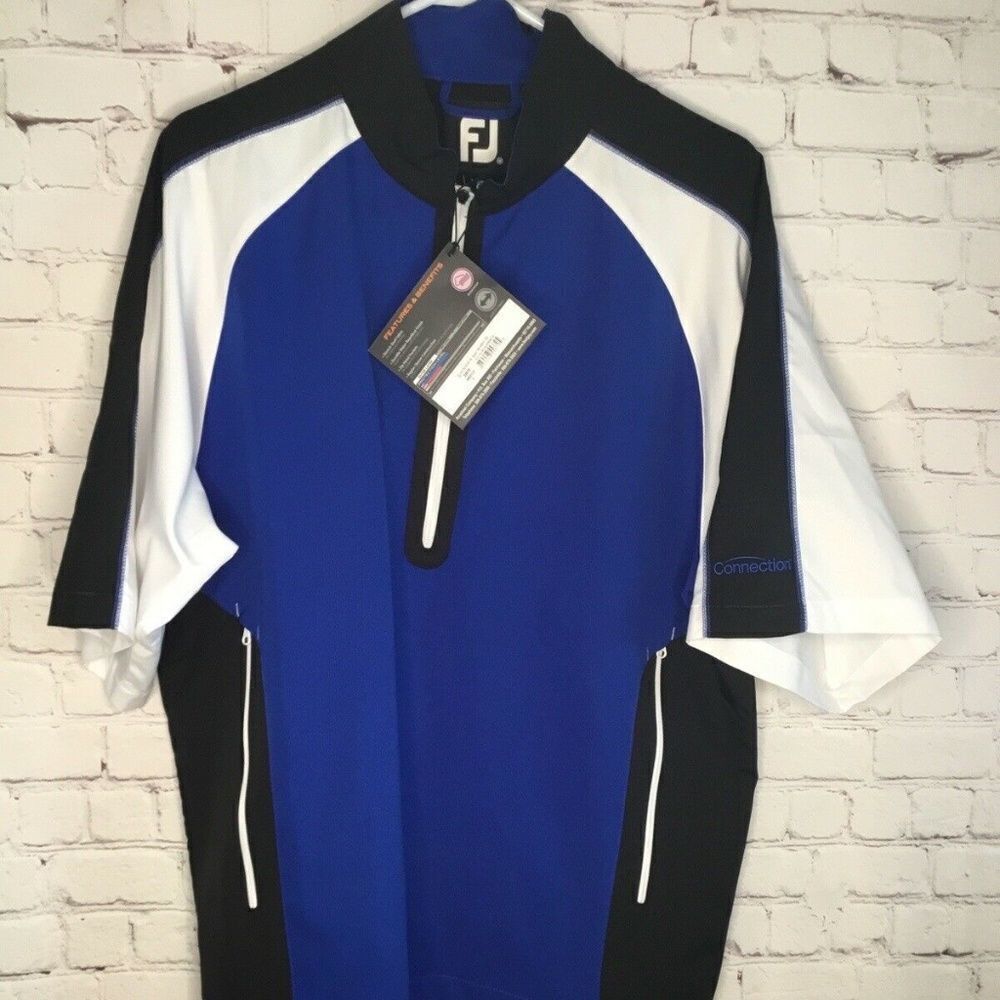 NWT FootJoy FJ Men's Royal/Black/White 1/2 Zip S./Sleeve Golf Windshirt Jacket M
